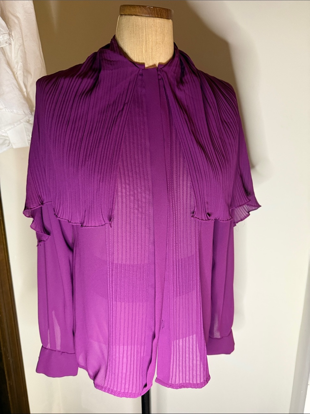 Purple Pleated Chiffon Women's Blouse VINTAGE